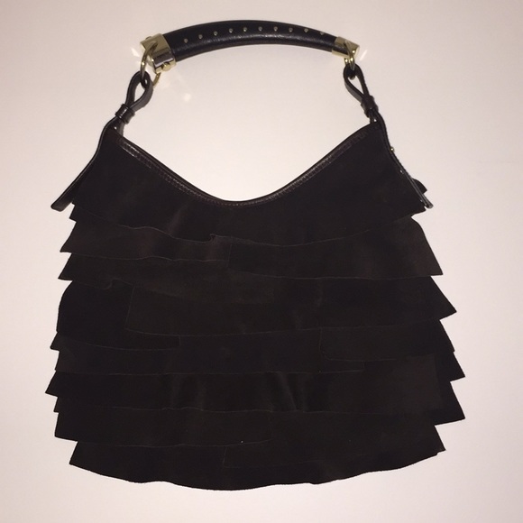 Authentic YSL Suede Leather Ruffle Mombasa Bag - Picture 2 of 7